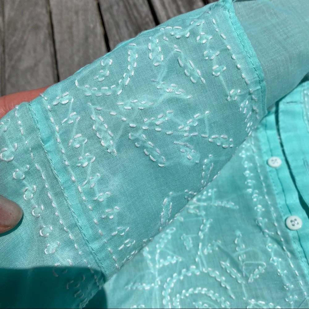 🐚 AQUA BLUE WHITE EMBROIDERED BEACH COVERUP! - Picture 9 of 13